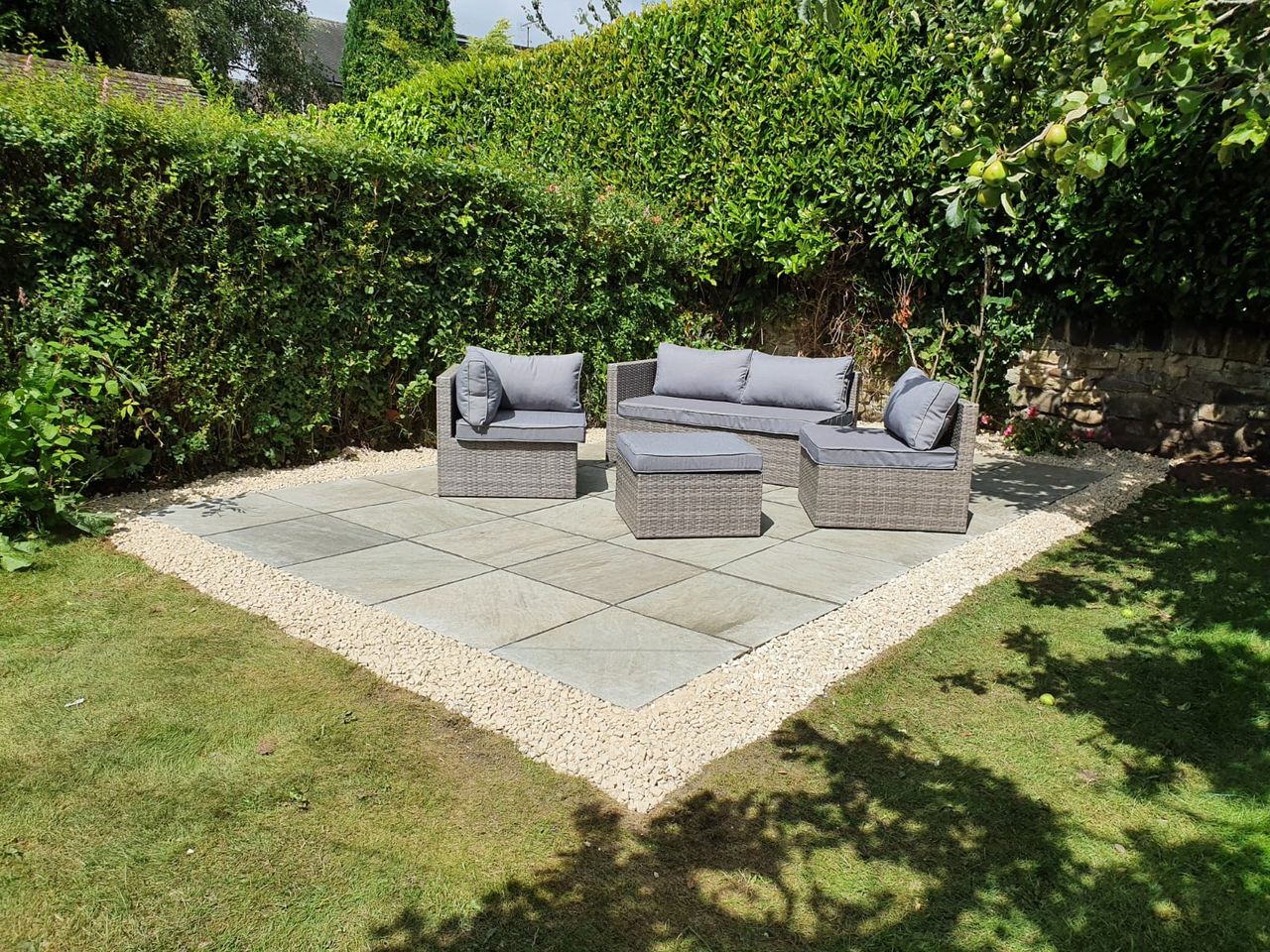 Finished patio with garden furniture in Birley, Sheffield