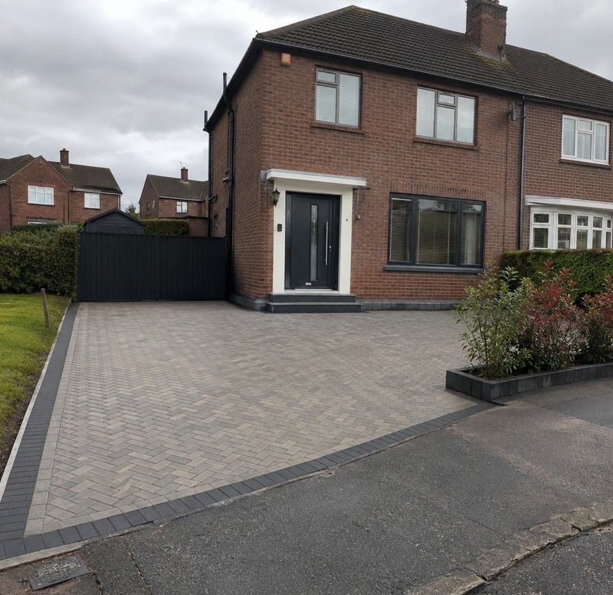 Block paving driveway on a modern semi-detached house in Dronfield Derbyshire