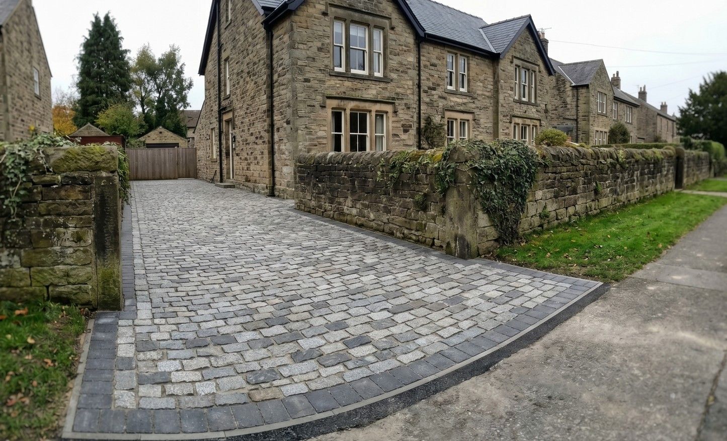 Natural granite sett cobbled driveway on a period stone property in Totley Sheffield S17