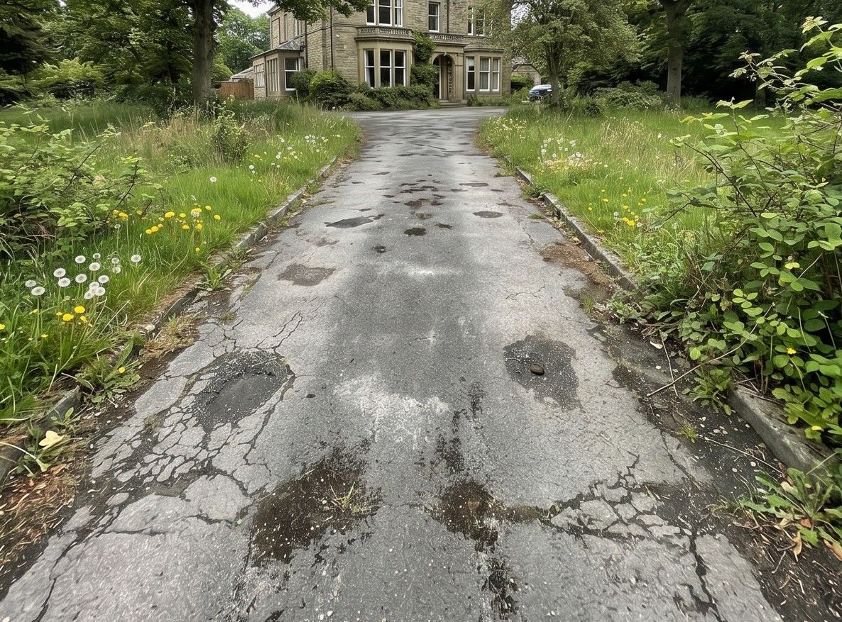 Old tarmac driveway before replacement on a Dore Sheffield property