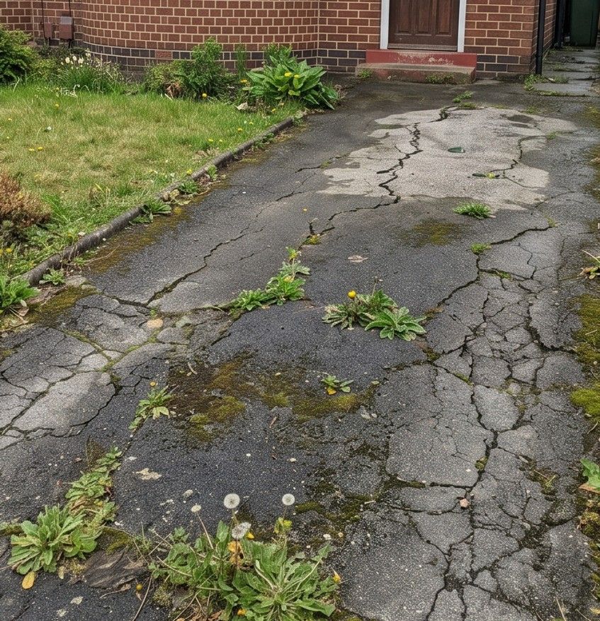 Old cracked driveway before replacement in Woodseats Sheffield