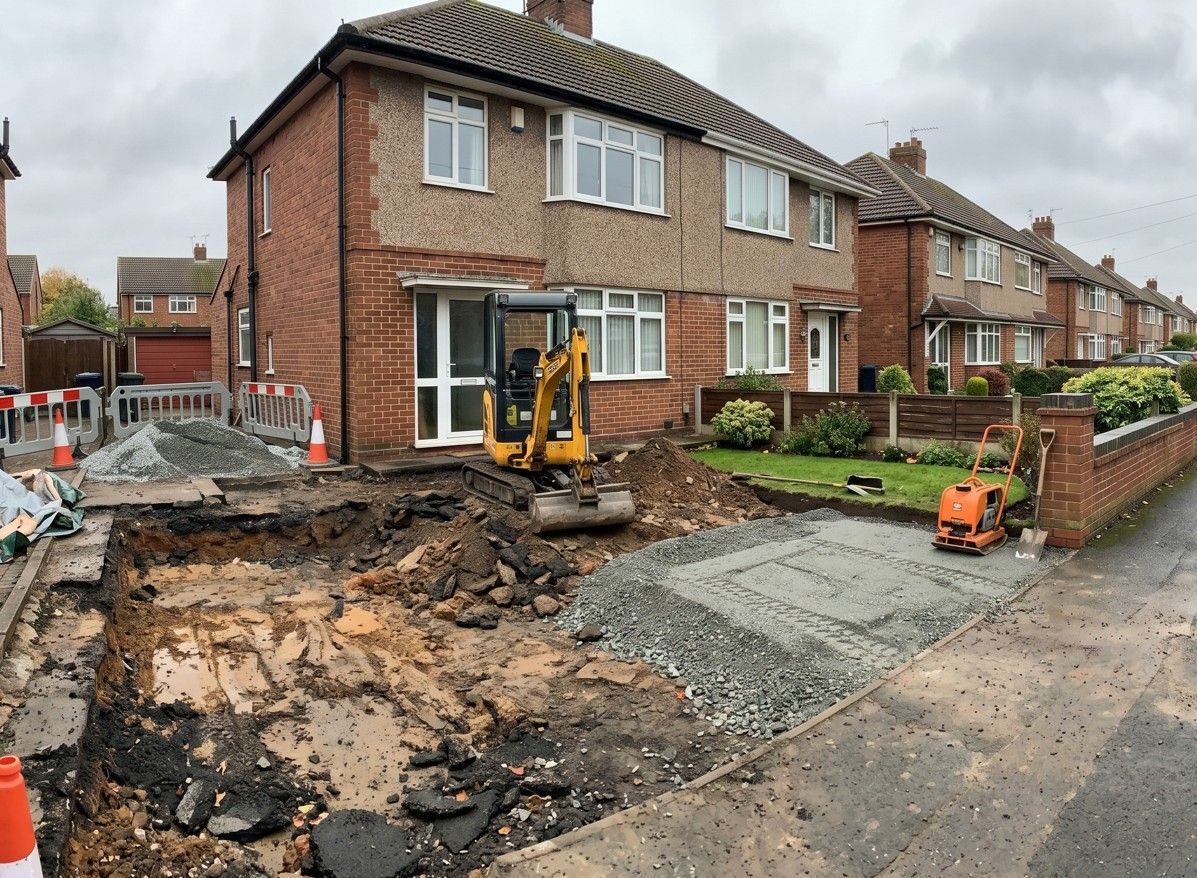 Driveway installation in progress in Dronfield Derbyshire