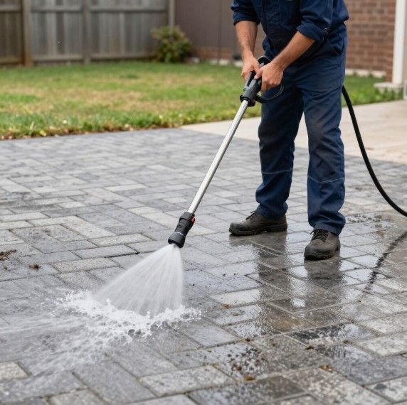 driveway cleaning using a pressure washer