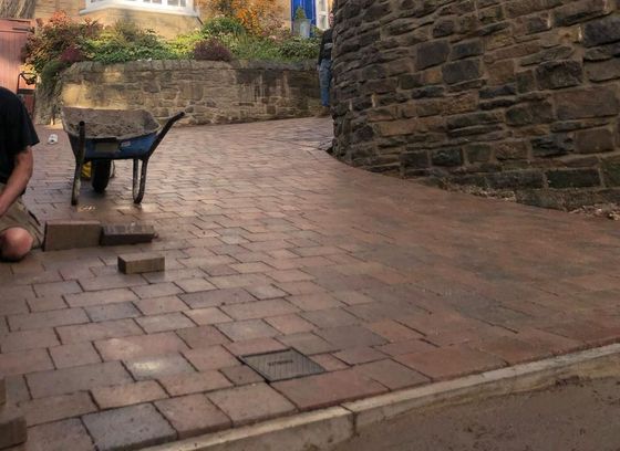 Driveways Sheffield - Square Red Block Paving blocks laid in Stretcher Bond pattern