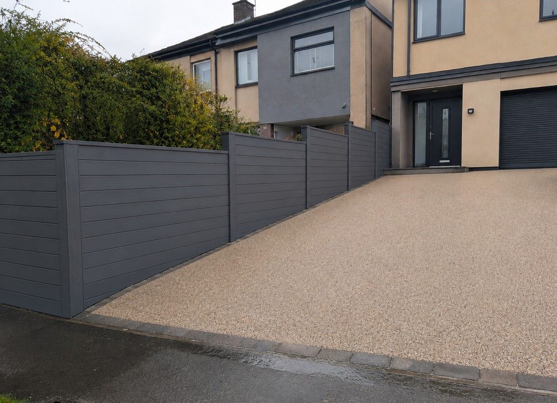 after work completed installing a new composite fence and resin driveway in Sheffield