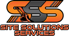 Logo for Site Solutions Services featuring the orange and gray text "SSS" with an excavator bucket inside the first S.