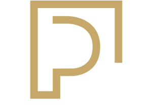 Gold-colored logo featuring the letter