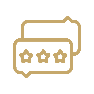 Gold speech bubbles with three star ratings.