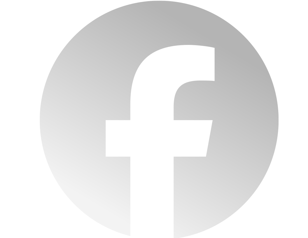 White Facebook “f” logo centered in a silver circle