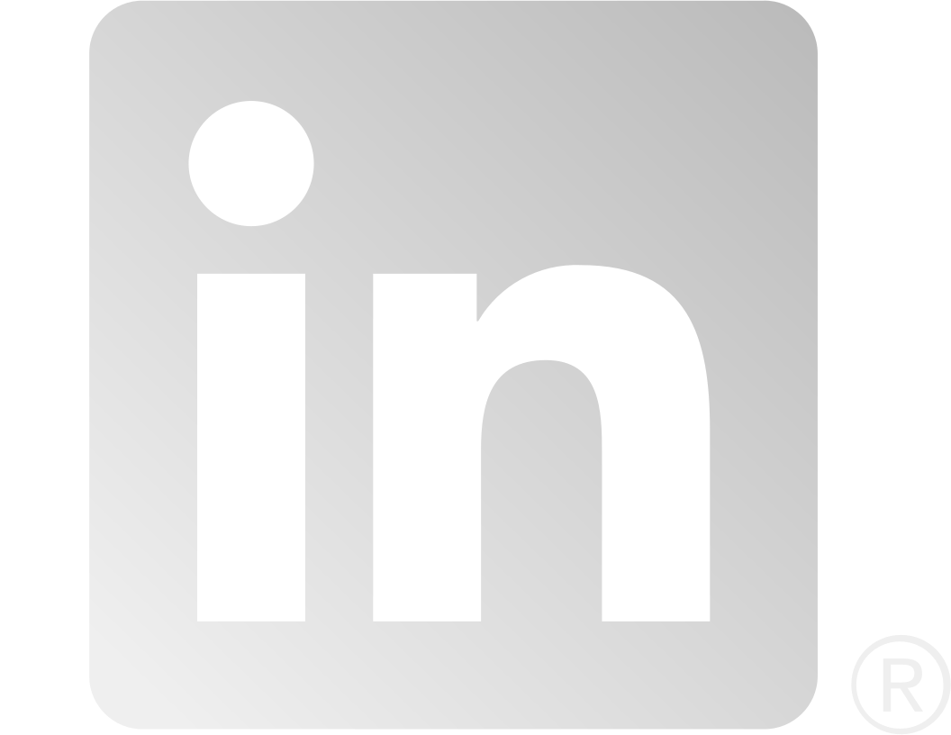 LinkedIn logo: white “in” letters on a silversquare background with rounded corners.