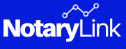 A blue logo for notary link with a graph on it.