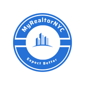 A blue and white logo for my realtor nyc