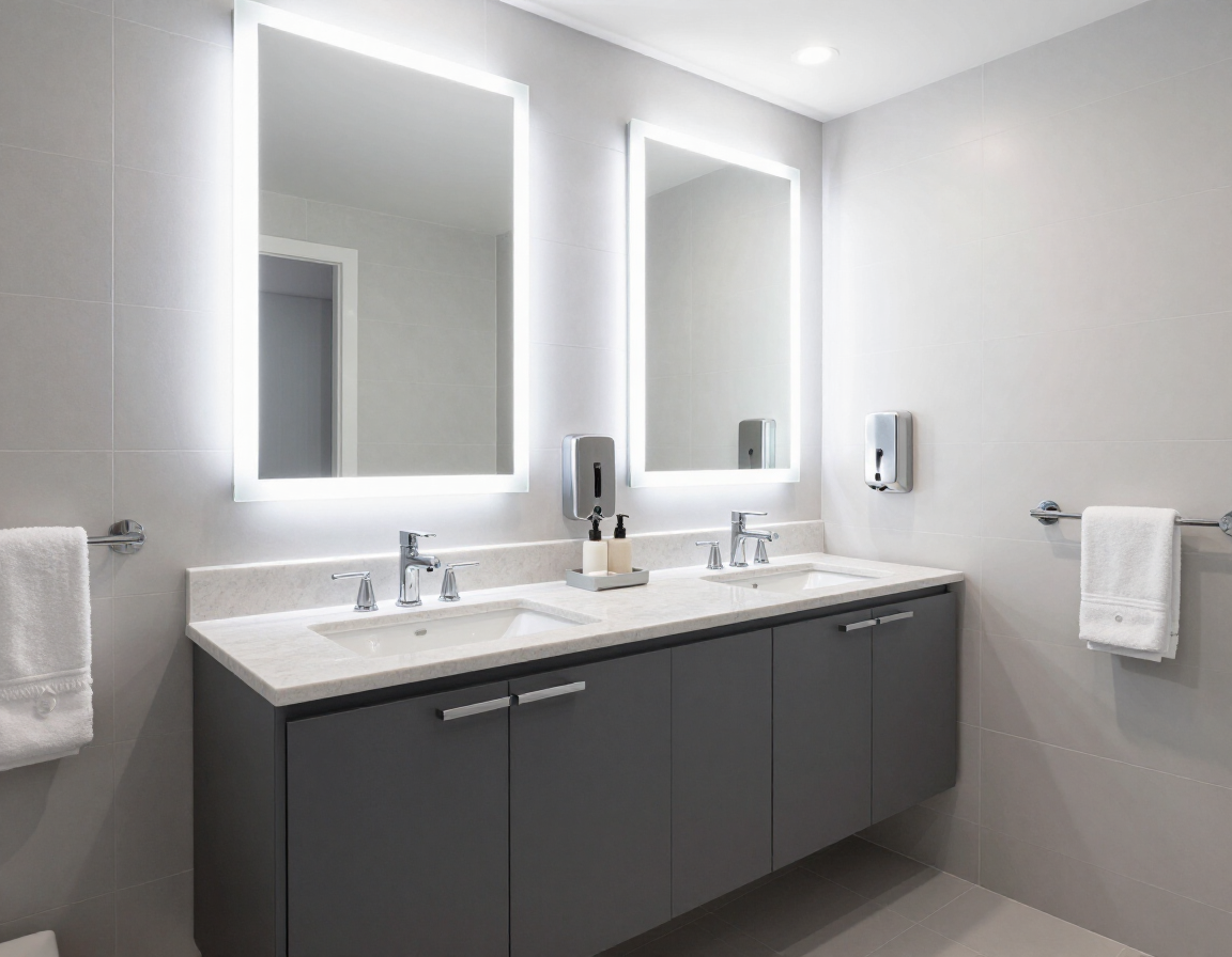 Bathroom with double vanity and modern fixtures