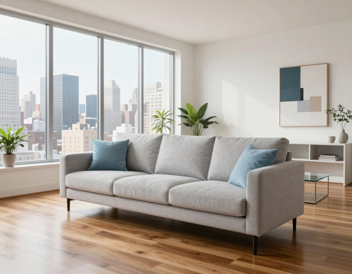 Contemporary living room with city views