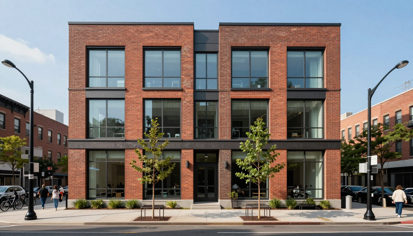 Street-level view of new construction building