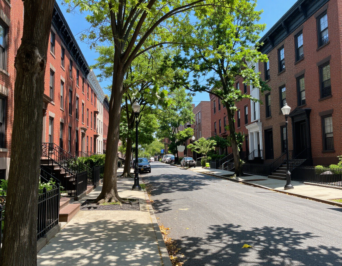 Tree-lined residential block in Jamaica Queens