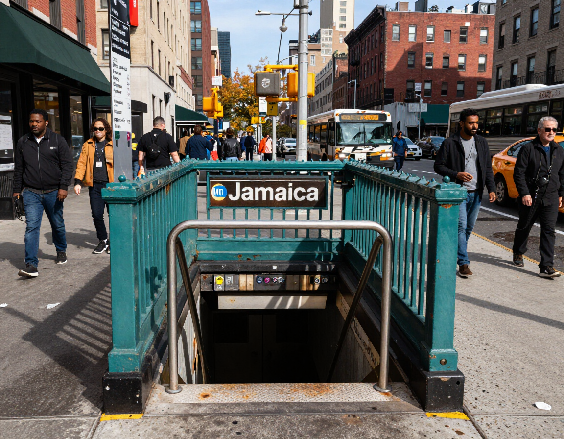 Subway station entrance in Jamaica Queens