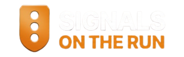 Orange shield icon with three white dots beside the text “SIGNALS ON THE RUN”