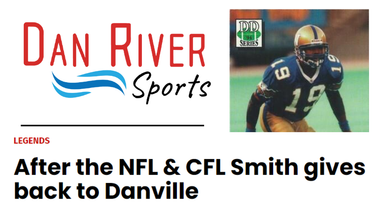 A poster for dan river sports with a picture of a football player