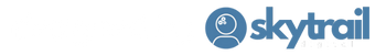 A blue skytrail logo on a white background
