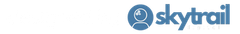 A blue skytrail logo on a white background