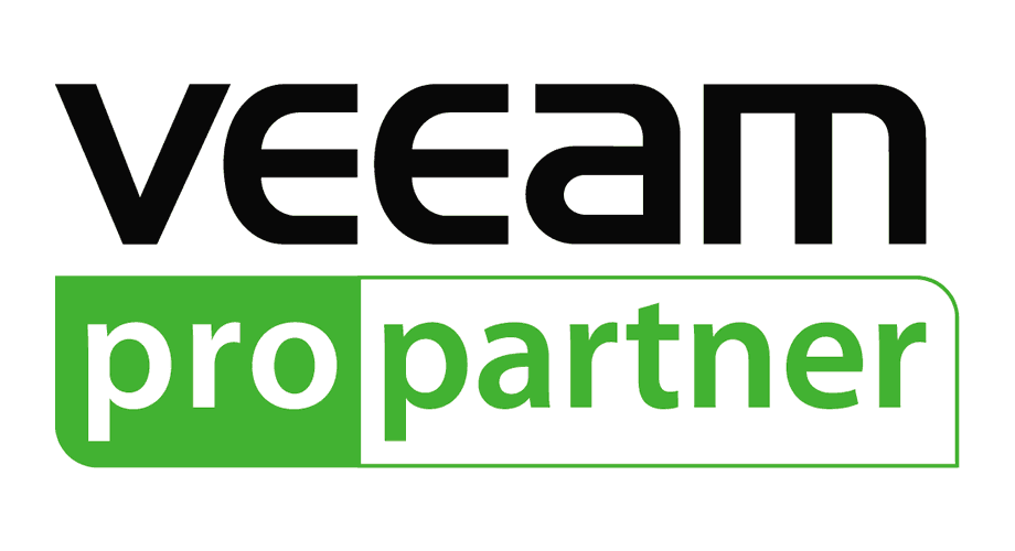The veeam pro partner logo is black and green on a white background.