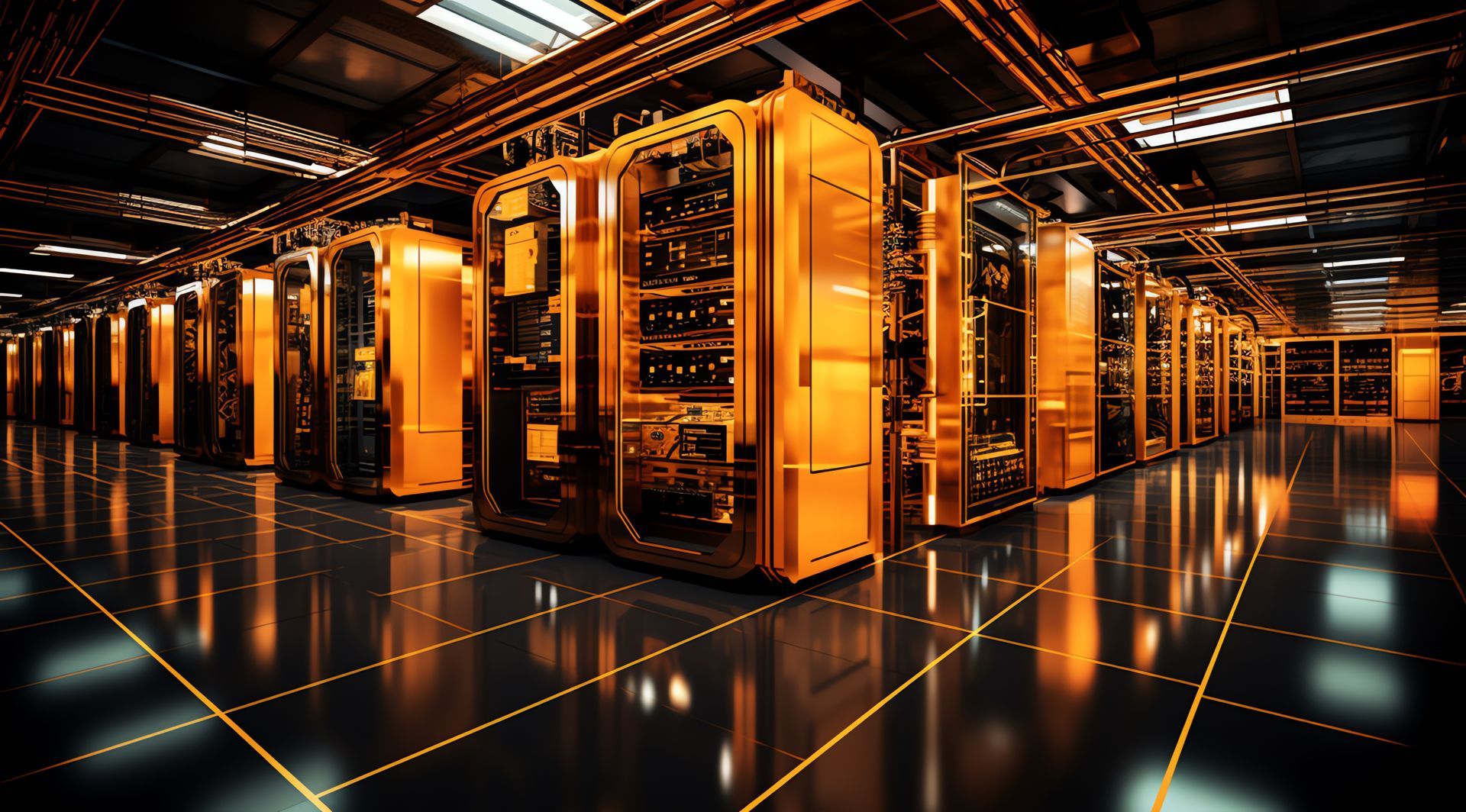 A large room filled with lots of servers in a data center.