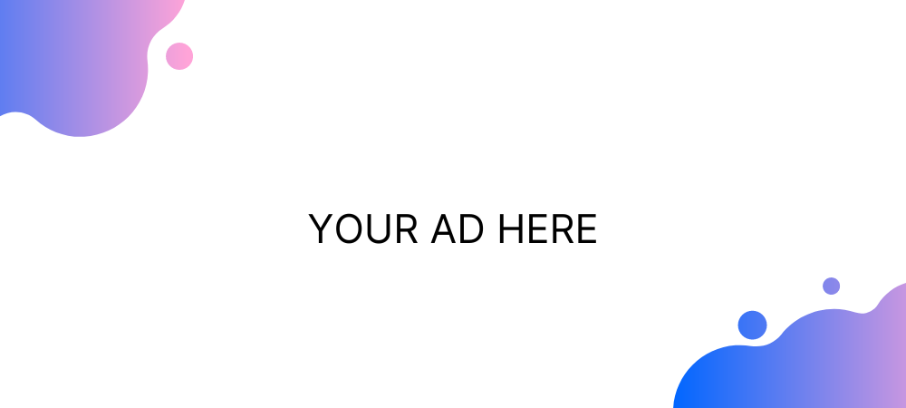 A banner with a purple and blue gradient and the words `` your ad here ''.