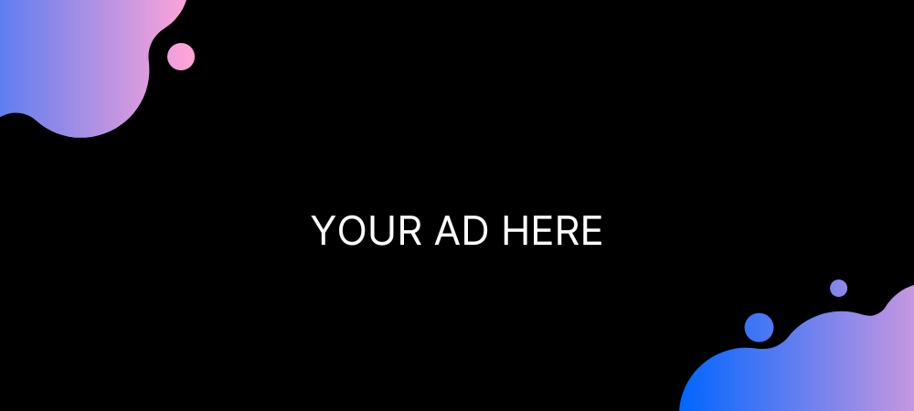 A black background with a purple and blue gradient and the words `` your ad here ''.