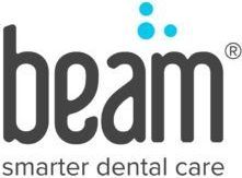 Beam logo with gray text and teal dots, stating