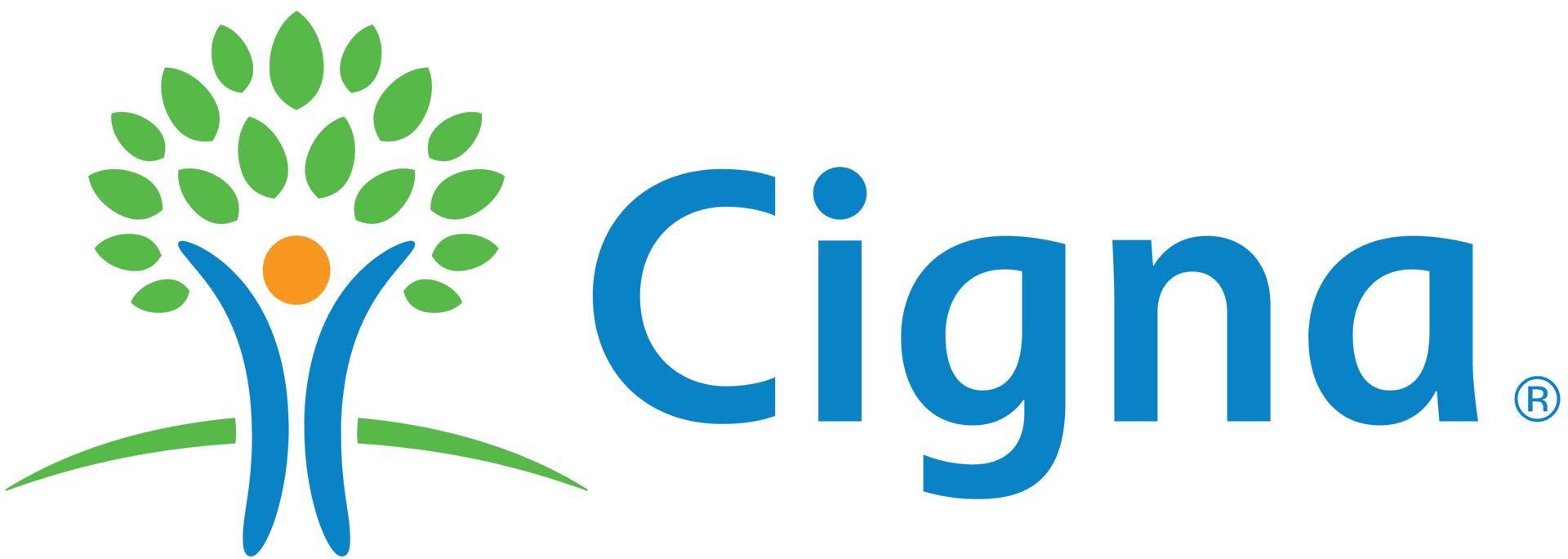 Cigna logo: a tree with an embracing figure in its trunk, the word
