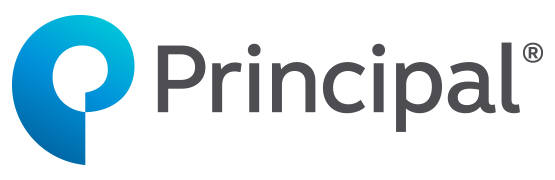 Principal logo: Blue and white swirl symbol beside the word