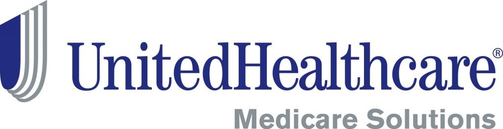UnitedHealthcare Medicare Solutions logo. Blue and silver design with navy blue text.