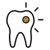 Tooth with a gold filling, highlighted with radiating lines.