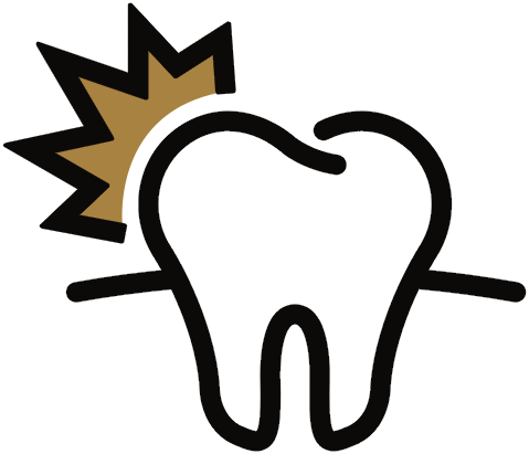 Tooth with pain symbol. A tooth with a gold burst, indicating pain.