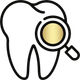 Tooth with magnifying glass, indicating a dental checkup.