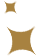 Two gold, star-shaped designs. The larger one is below the smaller one.