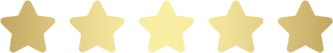 Five gold stars in a row, rating or achievement.