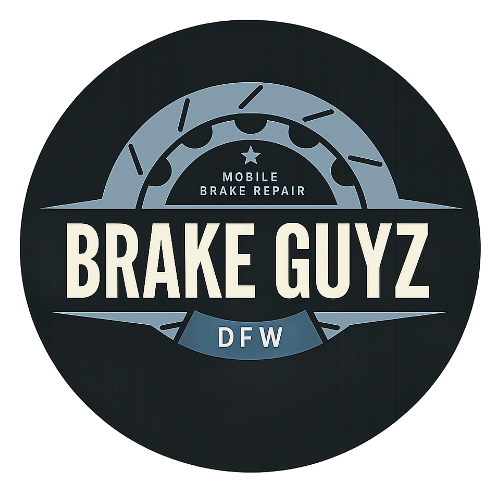 Brake Guyz DFW logo with a gray brake rotor and bold white text on a black circle