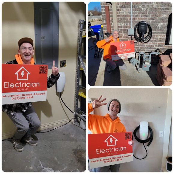 A man is holding a sign that says electrician