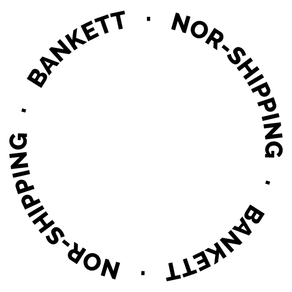 En svart-hvitt-logo for en restaurant i en sirkel på hvit bakgrunn.
