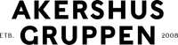 En svart/hvit logo for et selskap som heter akershus gruppen