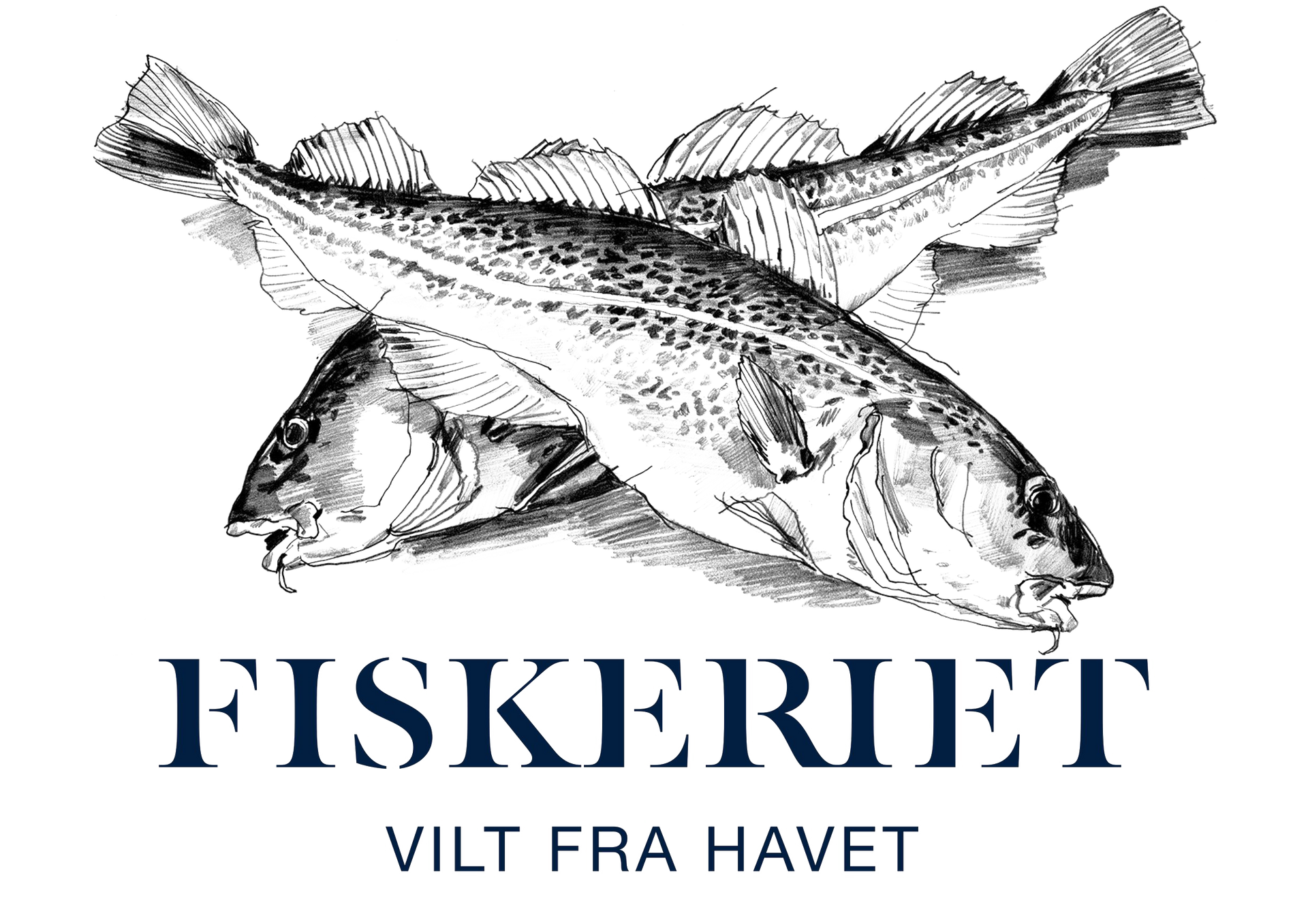 To kryssede fisker over ordet «FISKERIET», med «VILT FRA HAVET» under.