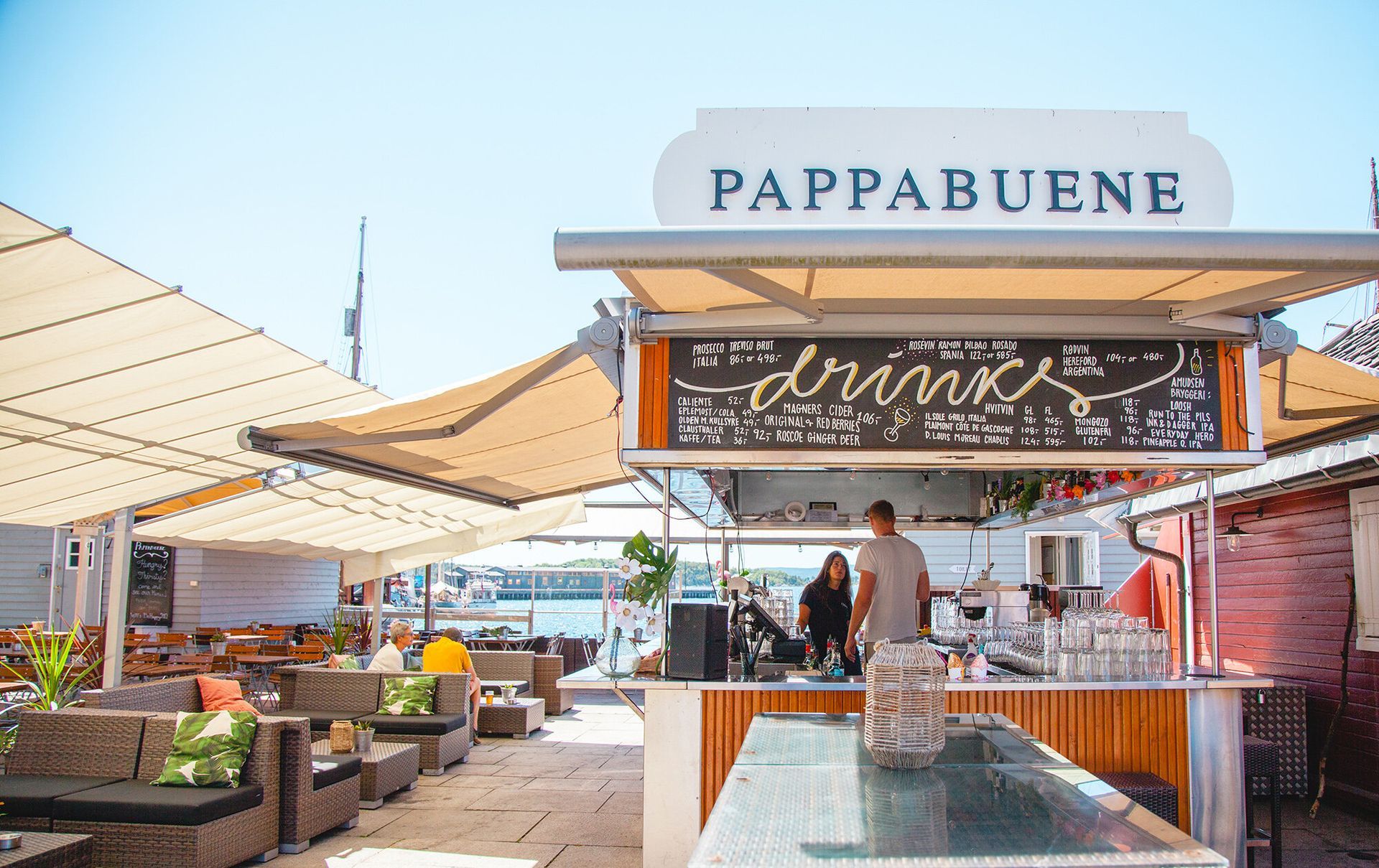 En restaurant med et skilt som sier pappabuene på