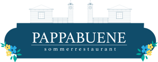 Et blått skilt som sier pappabuene sommerrestaurant