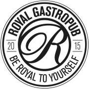 Logoen for royal gastropub er svart og hvit og sier 