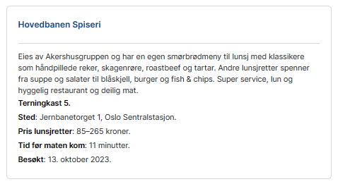 A screenshot of a website that says hovedbanen spiseri