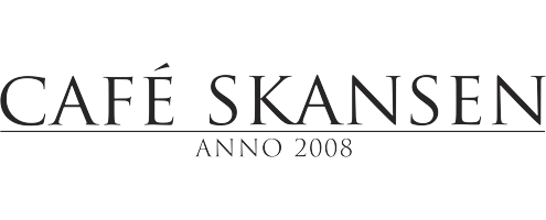 En svart og hvit logo for cafe skansen anno 2008