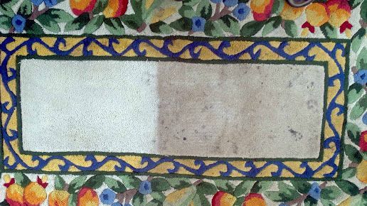 A table cloth with fruits and flowers on it