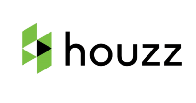 Houzz logo with green geometric icon and black text on a white background